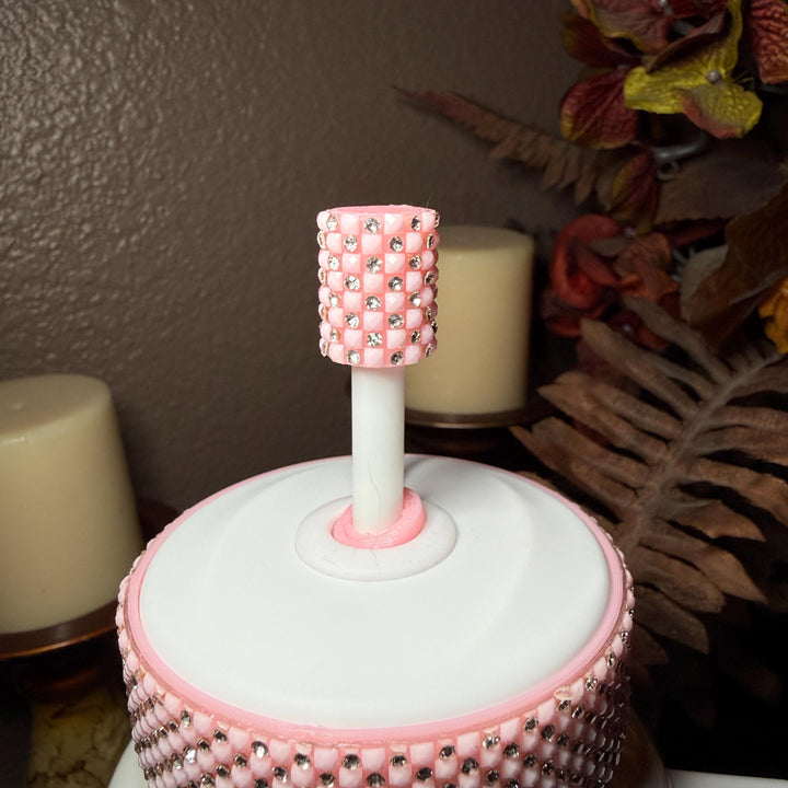 Pink and Silver Quilt Flat Fancy Rhinestone Tumbler collar halo boot, fits Stanley and Coldest, tumbler accessories