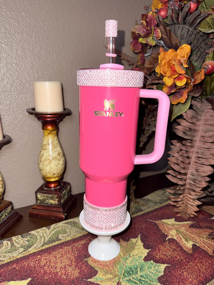 Pink and Silver Quilt Flat Fancy Rhinestone Tumbler collar halo boot, fits Stanley and Coldest, tumbler accessories
