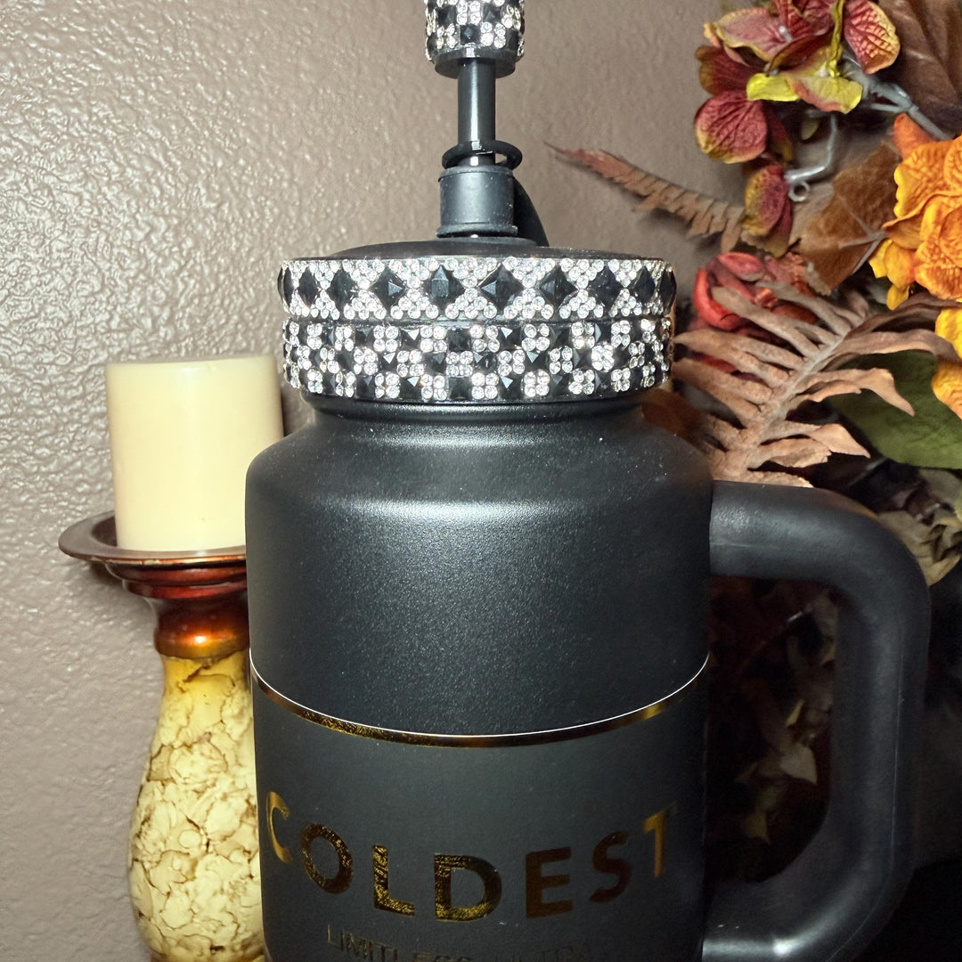 Elegant Black and Silver Rhinestone Royal Princess Accessories for Stanley and Coldest Tumblers, Queen Bling Fancy, Unique Gift