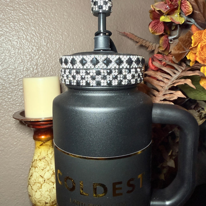 Elegant Black and Silver Rhinestone Royal Princess Accessories for Stanley and Coldest Tumblers, Queen Bling Fancy, Unique Gift