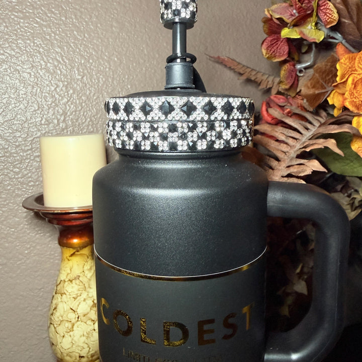 Elegant Black and Silver Rhinestone Royal Princess Accessories for Stanley and Coldest Tumblers, Queen Bling Fancy, Unique Gift