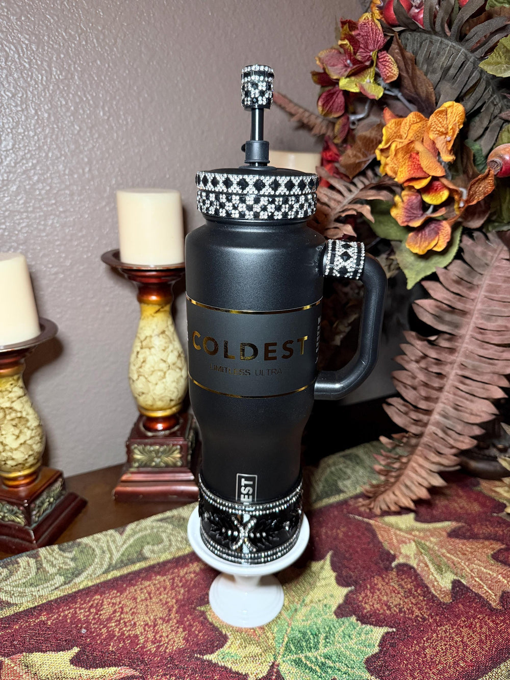 Elegant Black and Silver Rhinestone Royal Princess Accessories for Stanley and Coldest Tumblers, Queen Bling Fancy, Unique Gift