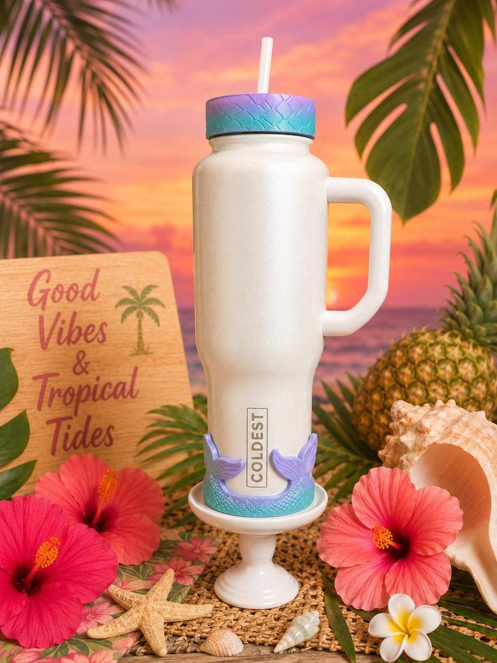 Mermaid Tail Tumbler Boot or Halo Sleeve, summer beach themed cup sleeve, Fit's Stanley HydroJug Coldest Tumblers, Protective Sleeve