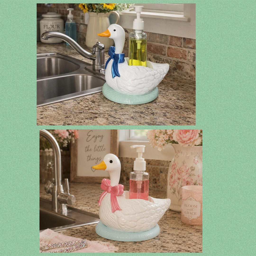 Goose Soap Holder Dispenser, Cute Kitchen Sink Decor, Farmhouse Goose Accessory, Soap Bottle Holder, Country Cottage Gift