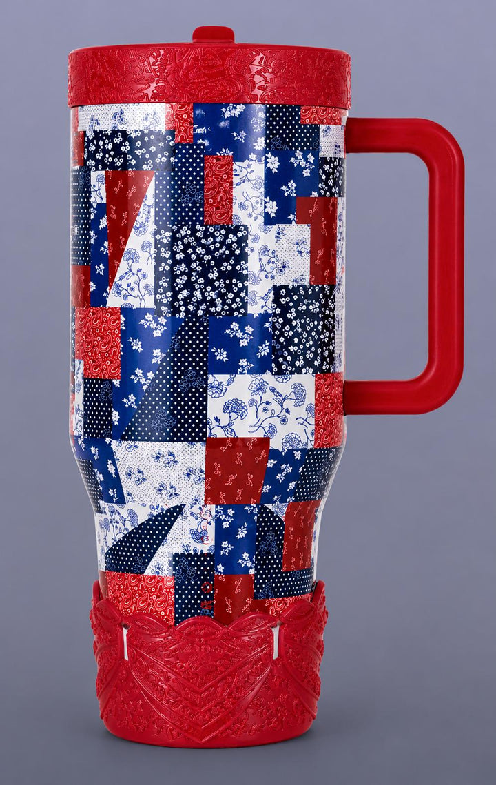 Red Blue Tumbler Boot, fits 32 or 40 oz Hydrojug Tumbler, Cup Boot Sleeve, bandanna paisly print