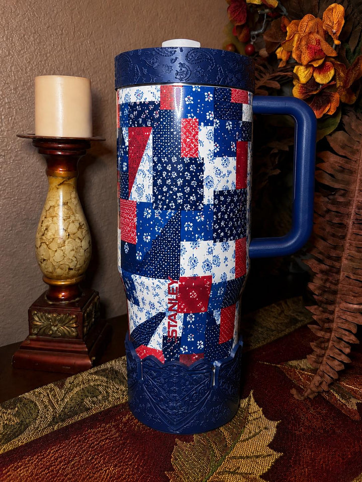 Red Blue Tumbler Boot, fits 32 or 40 oz Hydrojug Tumbler, Cup Boot Sleeve, bandanna paisly print