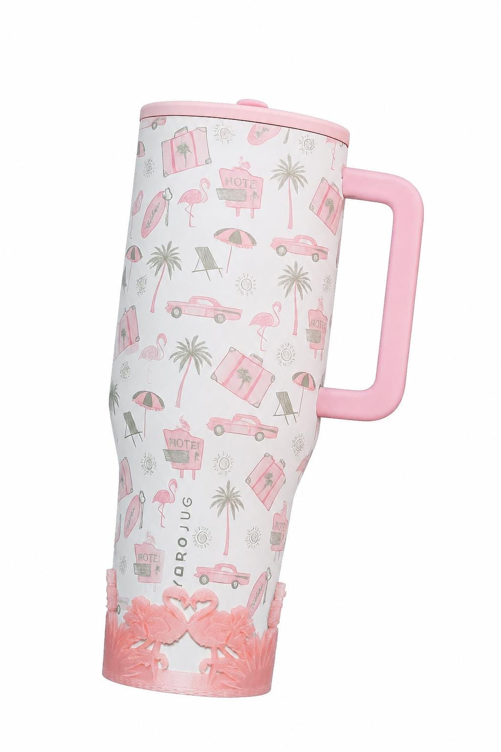 Beach Road Trip Cabana Flamingo Palm Tree Tumbler Boot, Unique Gift, Hydrojug, Stanley, multiple color