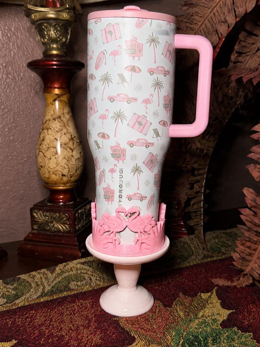 Beach Road Trip Cabana Flamingo Palm Tree Tumbler Boot, Unique Gift, Hydrojug, Stanley, multiple color
