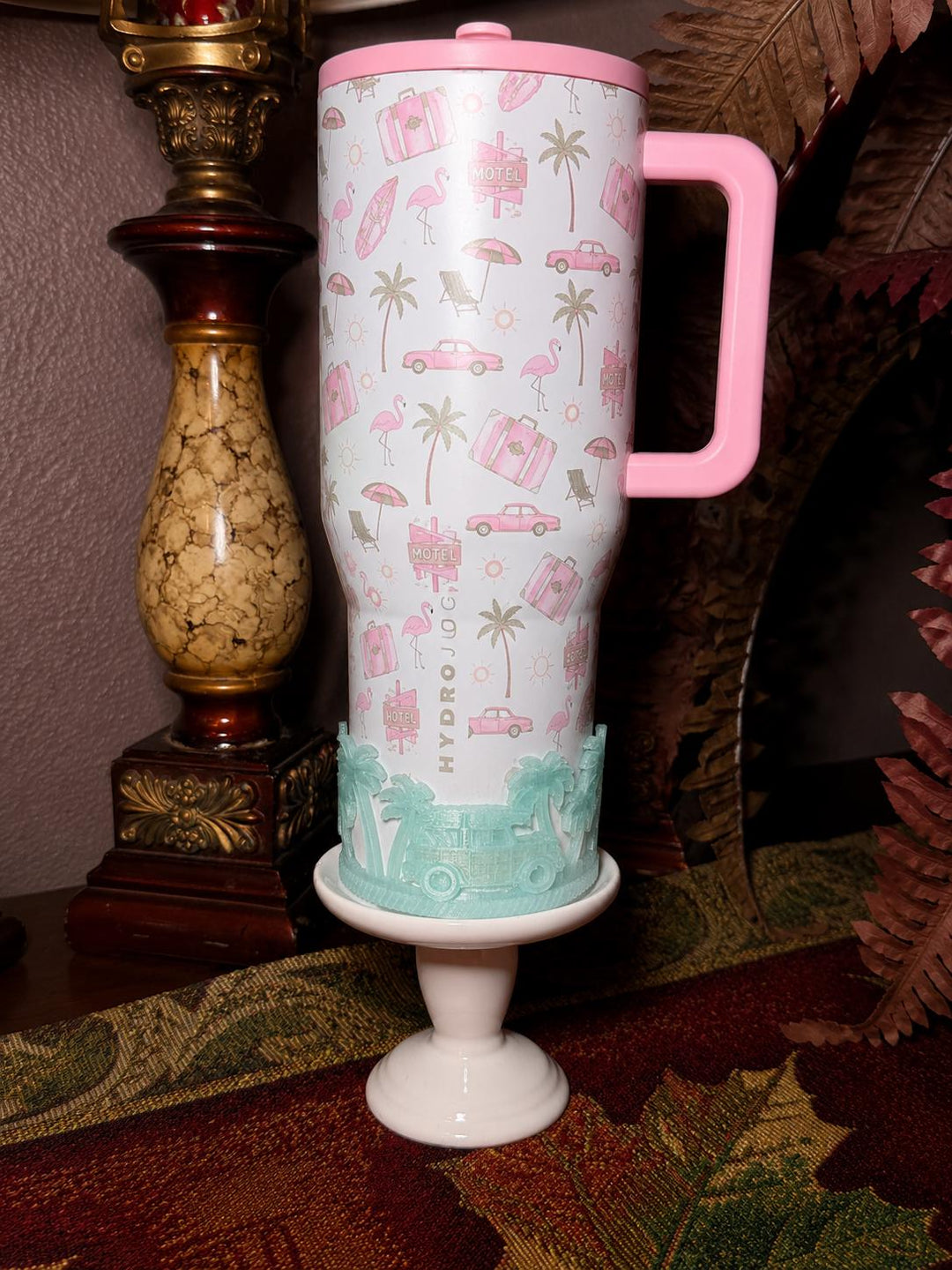 Beach Road Trip Cabana Flamingo Palm Tree Tumbler Boot, Unique Gift, Hydrojug, Stanley, multiple color