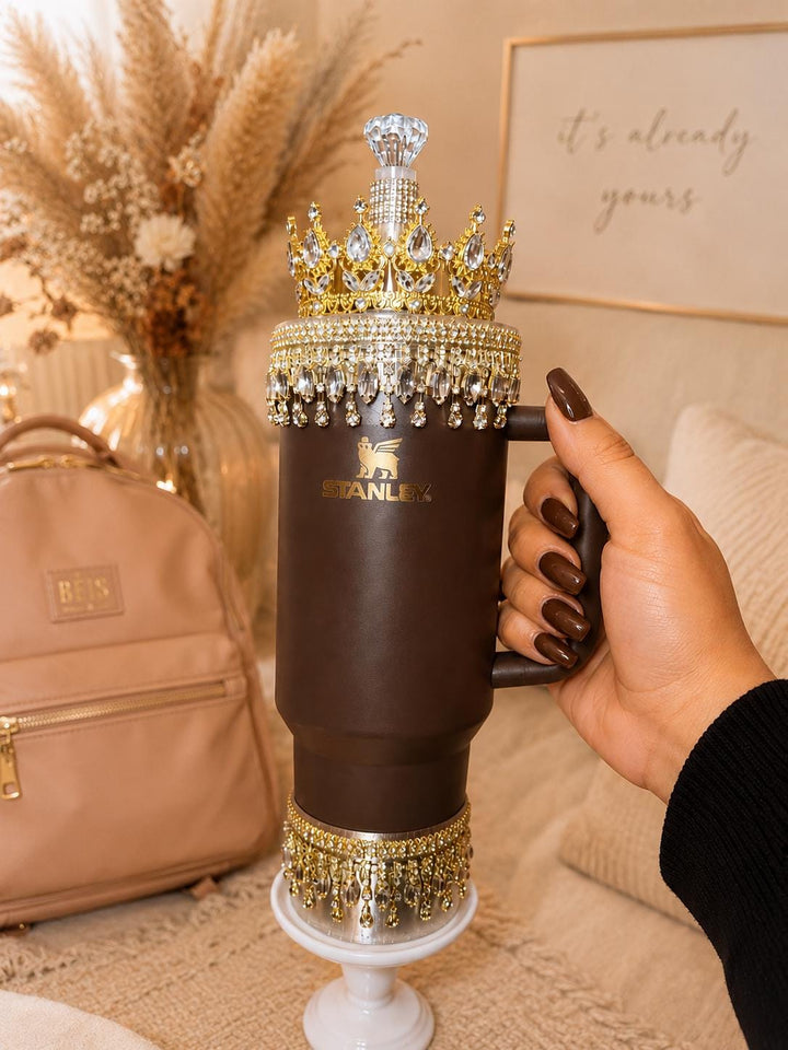 Gold Fancy Rhinestone Royal Princess Accessory for Stanley tumblers BEST SELLER Crown Topper, Royal Queen Halo Bling Bangle Band Boot Straw