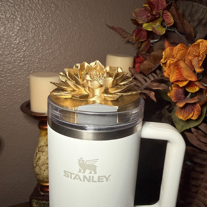 Gold Floral Tumbler Topper, boot or halo for the Love Shack Fancy Lemon Haze and Polaroid Pink Stanley Tumblers