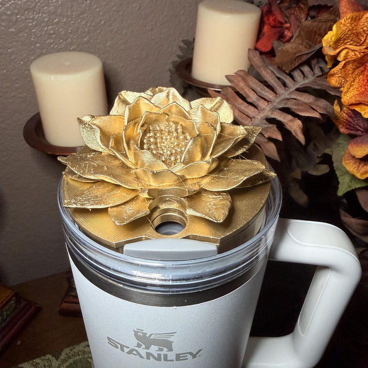 Gold Floral Tumbler Topper, boot or halo for the Love Shack Fancy Lemon Haze and Polaroid Pink Stanley Tumblers
