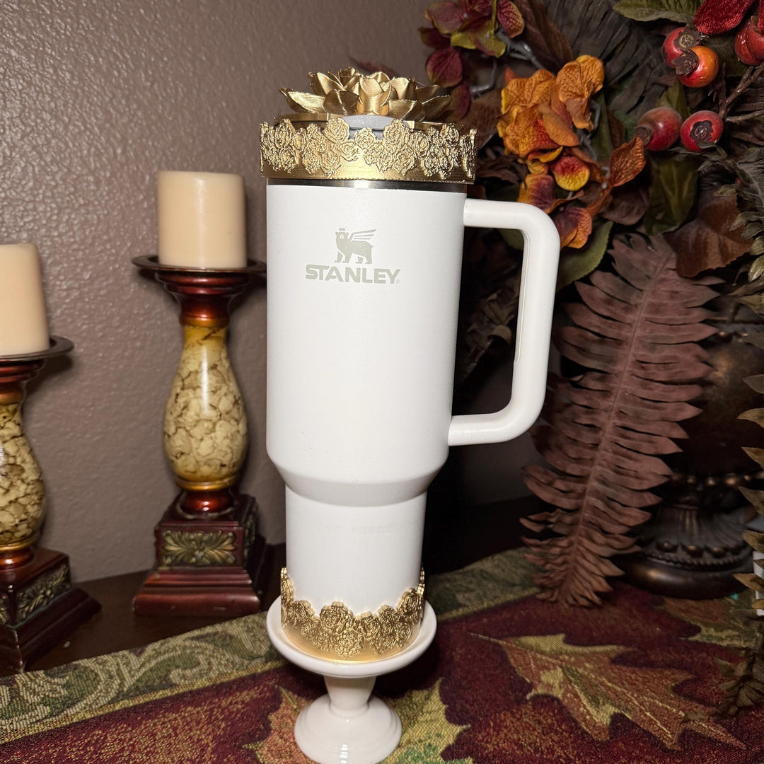 Gold Floral Tumbler Topper, boot or halo for the Love Shack Fancy Lemon Haze and Polaroid Pink Stanley Tumblers