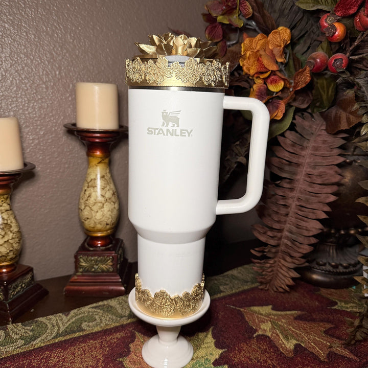 Gold Floral Tumbler Topper, boot or halo for the Love Shack Fancy Lemon Haze and Polaroid Pink Stanley Tumblers