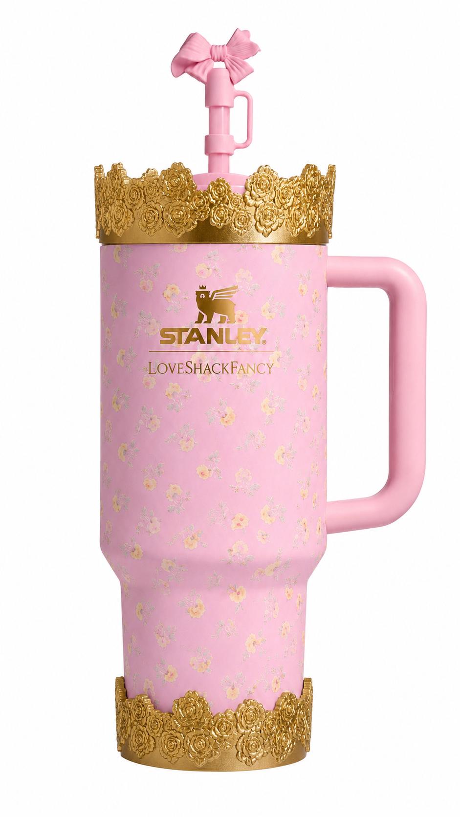 Gold Floral Tumbler Topper, boot or halo for the Love Shack Fancy Lemon Haze and Polaroid Pink Stanley Tumblers
