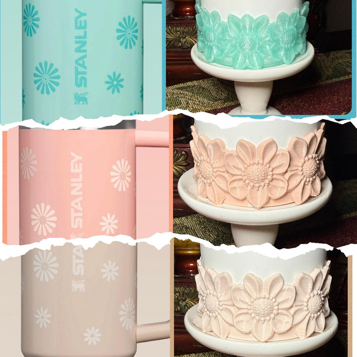 Daisy Tumbler Boot, Champagne Sorbet Teal Daisies, Floral Boot, Fit's 20 30 and 40 oz Stanley, Flowers Tumbler Accessories