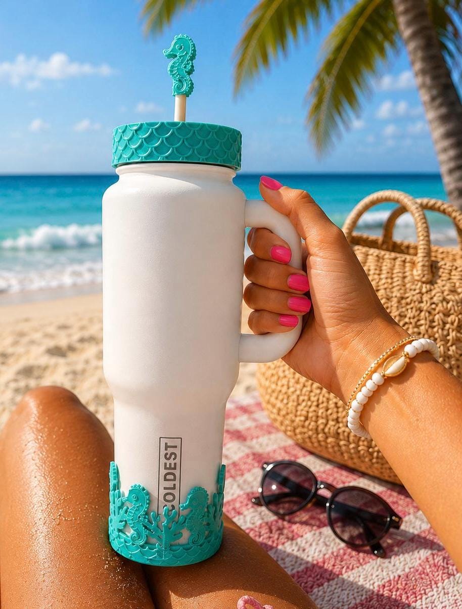 Seahorse and Coral Sea Life Tumbler Boot, Tumbler Boot Sleeve, Fit's Stanley, Coldest and Hydrojug Tumblers, Protective Sleeve