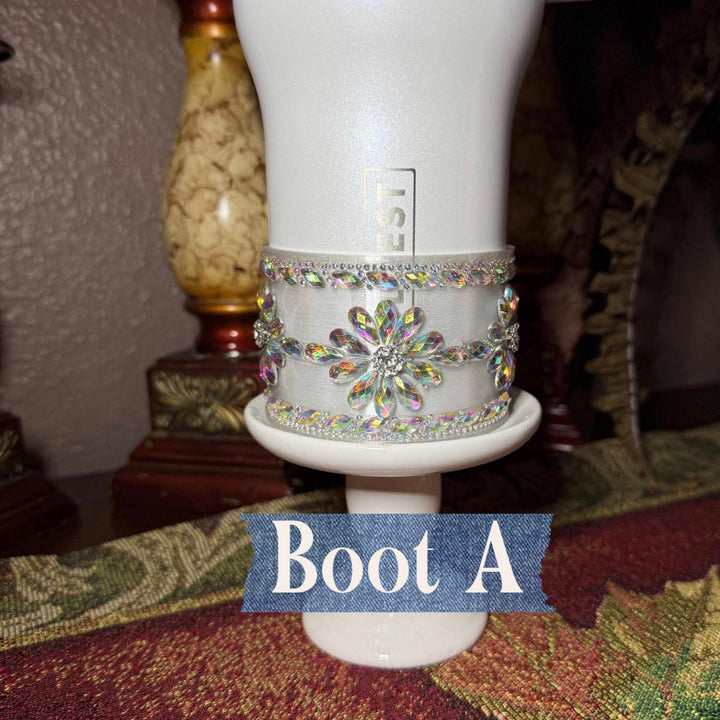 Coldest Flower Flat Fancy Iridescent Rhinestone Tumbler accessories, collar halo boot, fits 36 and 46 oz Coldest tumbler, unique gift