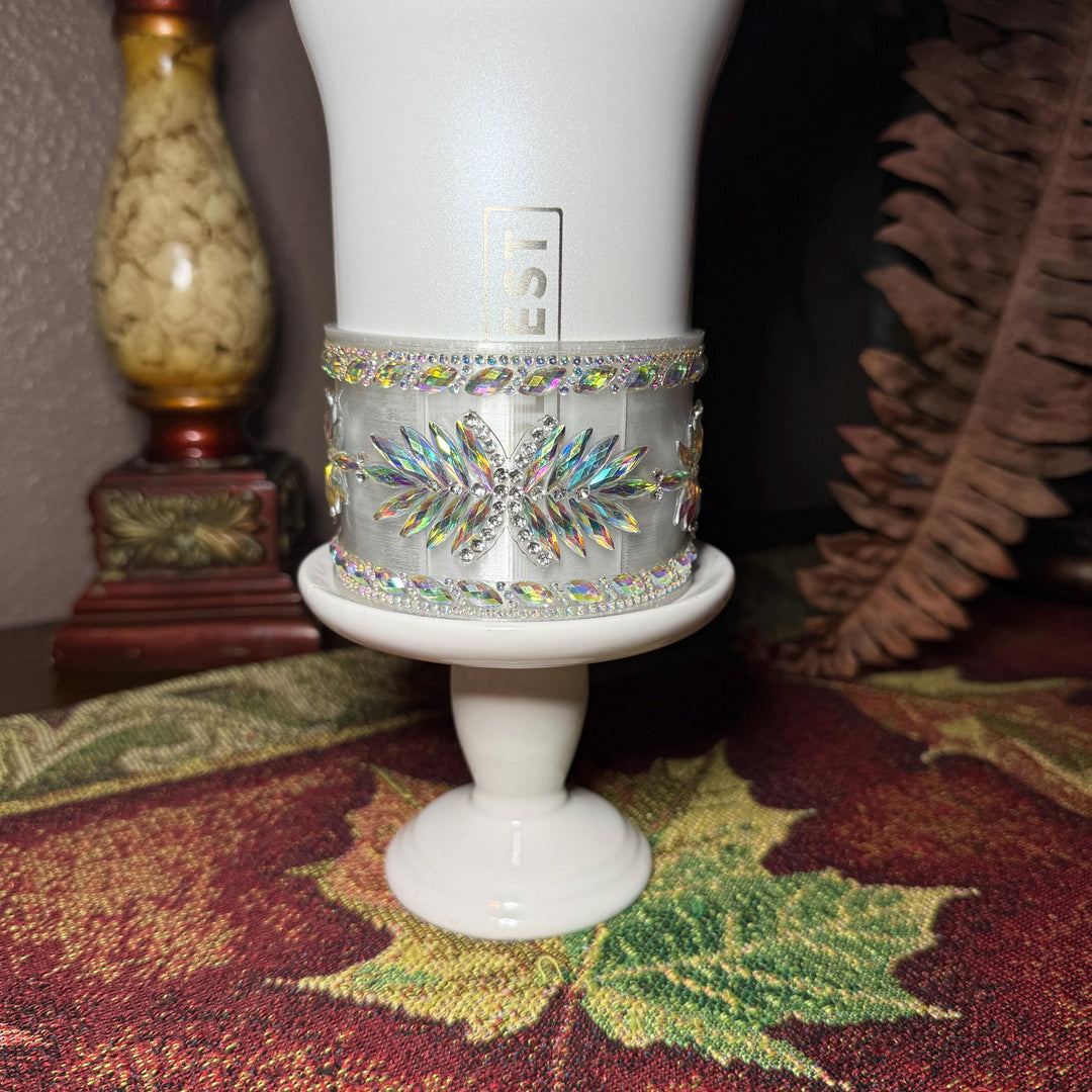 Coldest Flower Flat Fancy Iridescent Rhinestone Tumbler accessories, collar halo boot, fits 36 and 46 oz Coldest tumbler, unique gift