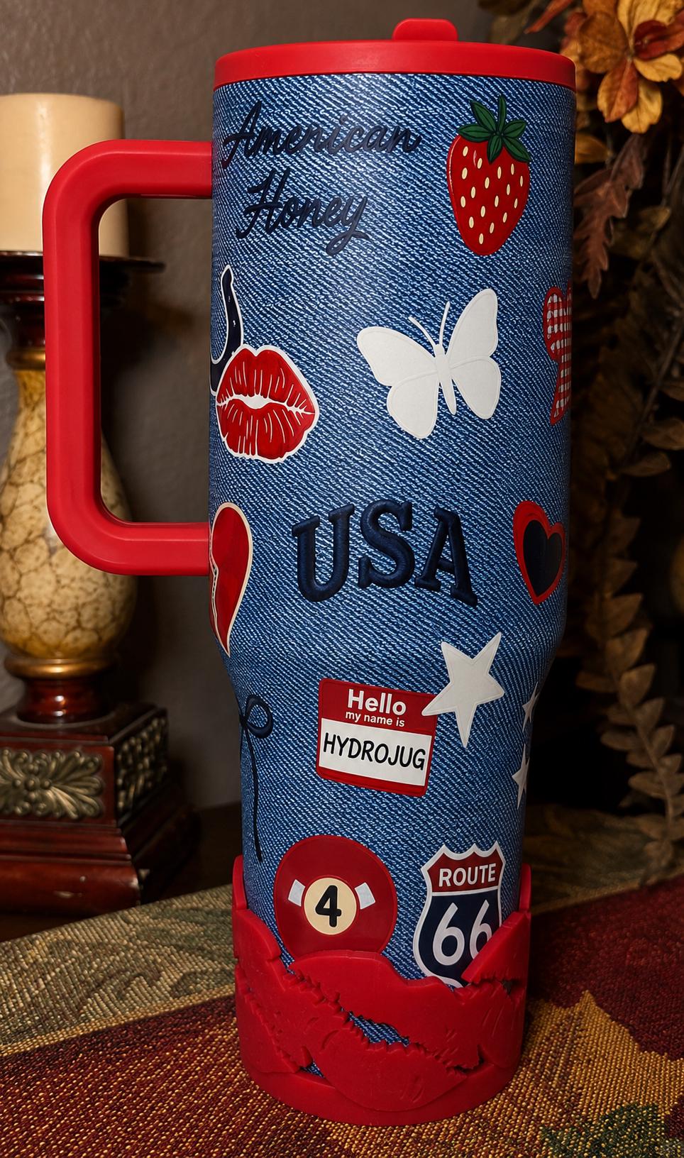 Valentine Lip Smack Tumbler Boot, Red Pink Lipstick, Protective Sleeve, HOT SELLER