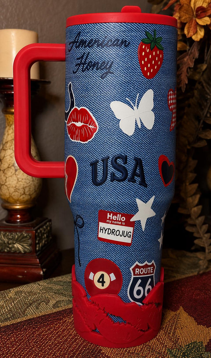 Valentine Lip Smack Tumbler Boot, Red Pink Lipstick, Protective Sleeve, HOT SELLER