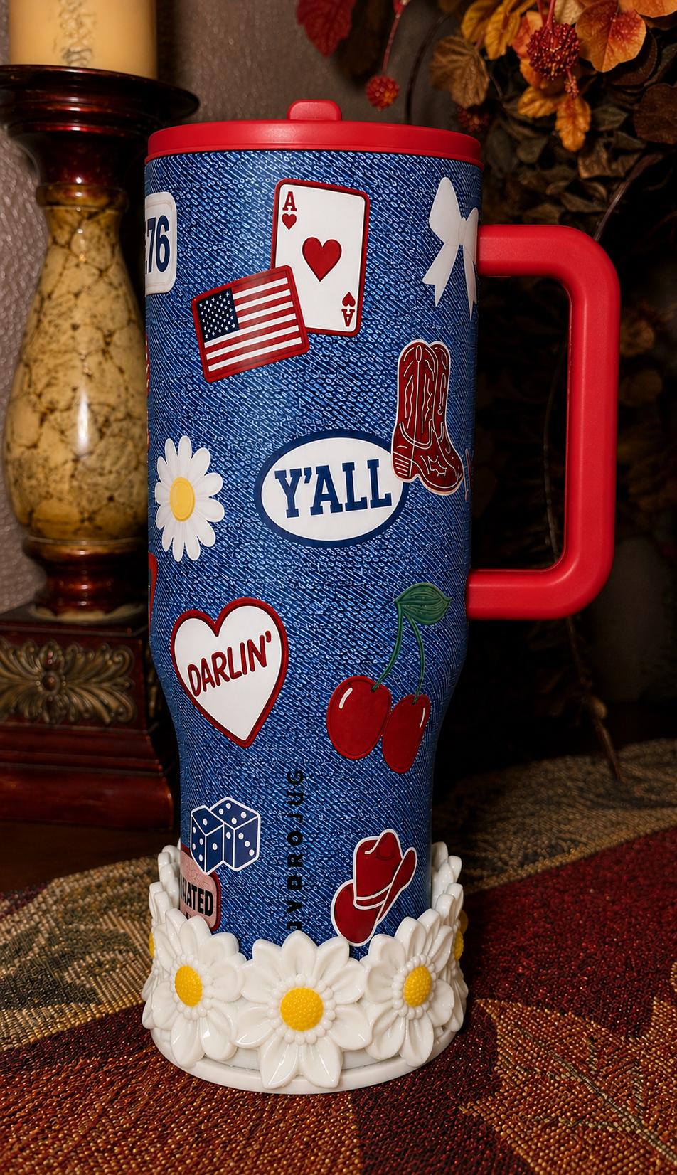 Daisy Tumbler Boot or lid topper, White Yellow, Protective Sleeve, Floral Boot, Fit's 20 30 and 40 oz Stanley, Flowers Tumbler Accessories