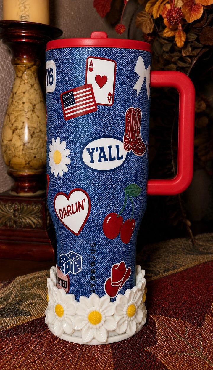 Daisy Tumbler Boot or lid topper, White Yellow, Protective Sleeve, Floral Boot, Fit's 20 30 and 40 oz Stanley, Flowers Tumbler Accessories