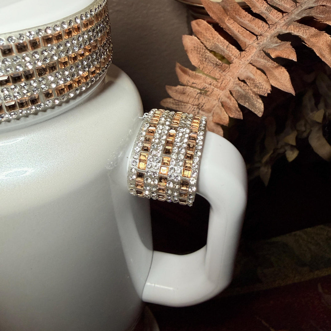 Gold and Siver Flat Fancy Rhinestone Tumbler collar, halo, boot, handle clips, fits Coldest and Stanley, tumbler accessories, unique gift