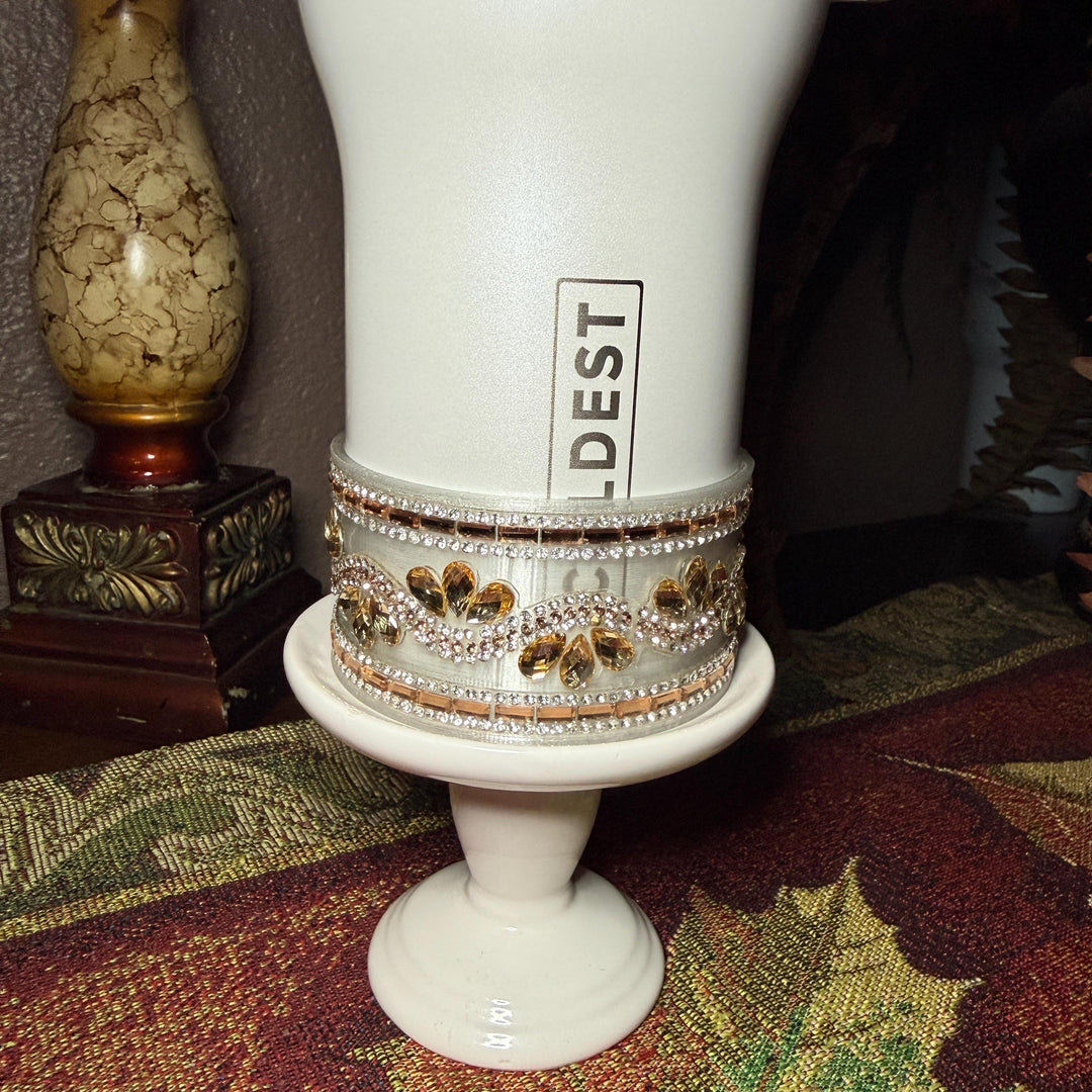 Gold and Siver Flat Fancy Rhinestone Tumbler collar, halo, boot, handle clips, fits Coldest and Stanley, tumbler accessories, unique gift