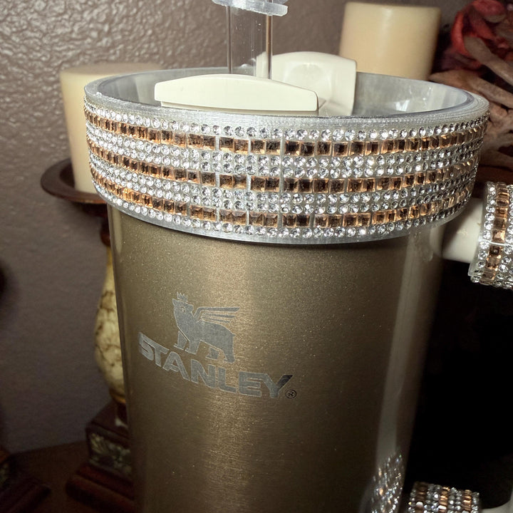 Gold and Siver Flat Fancy Rhinestone Tumbler collar, halo, boot, handle clips, fits Coldest and Stanley, tumbler accessories, unique gift