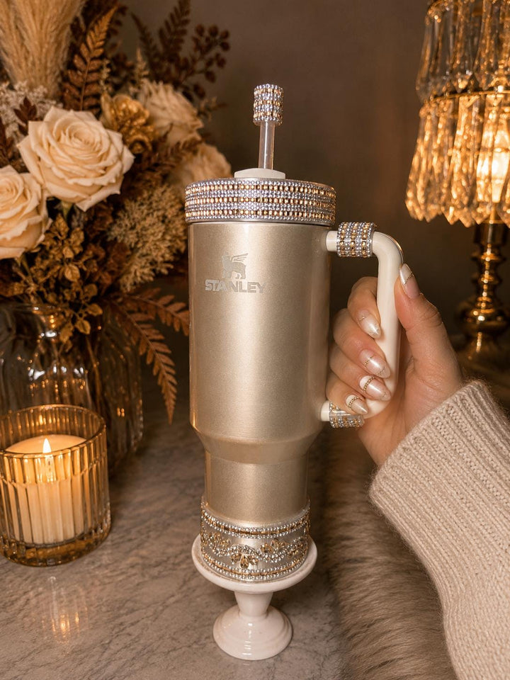 Gold and Siver Flat Fancy Rhinestone Tumbler collar, halo, boot, handle clips, fits Coldest and Stanley, tumbler accessories, unique gift