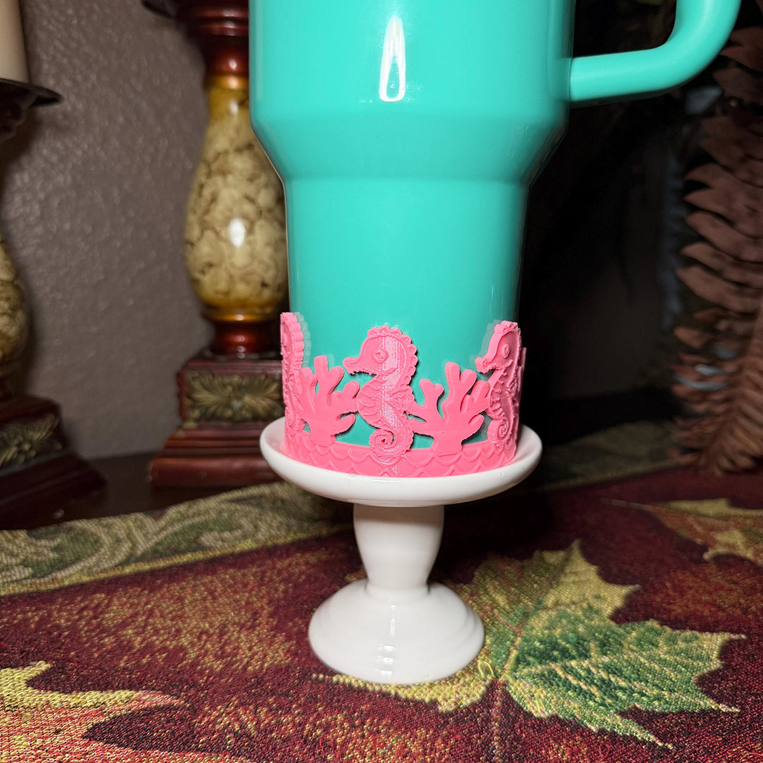 Pink Seahorse and Coral Sea Life Tumbler Boot, Tumbler Boot Sleeve, Fit's Stanley, Coldest and Hydrojug Tumblers, Protective Sleeve