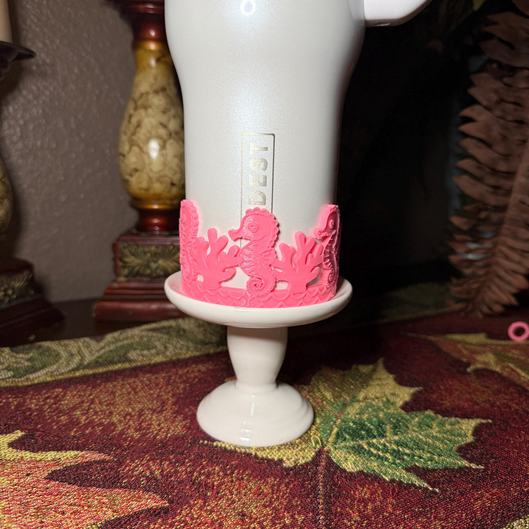 Pink Seahorse and Coral Sea Life Tumbler Boot, Tumbler Boot Sleeve, Fit's Stanley, Coldest and Hydrojug Tumblers, Protective Sleeve