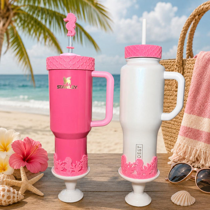 Pink Seahorse and Coral Sea Life Tumbler Boot, Tumbler Boot Sleeve, Fit's Stanley, Coldest and Hydrojug Tumblers, Protective Sleeve