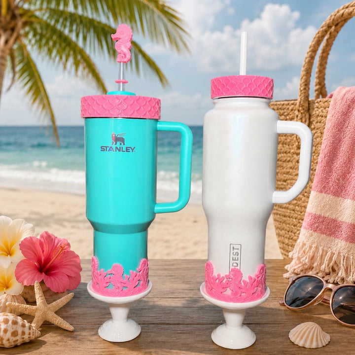 Pink Seahorse and Coral Sea Life Tumbler Boot, Tumbler Boot Sleeve, Fit's Stanley, Coldest and Hydrojug Tumblers, Protective Sleeve