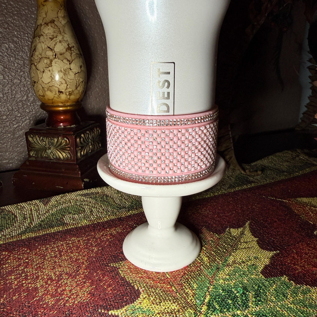 Pink and Silver Quilt Flat Fancy Rhinestone Tumbler collar halo boot, fits Stanley and Coldest, tumbler accessories