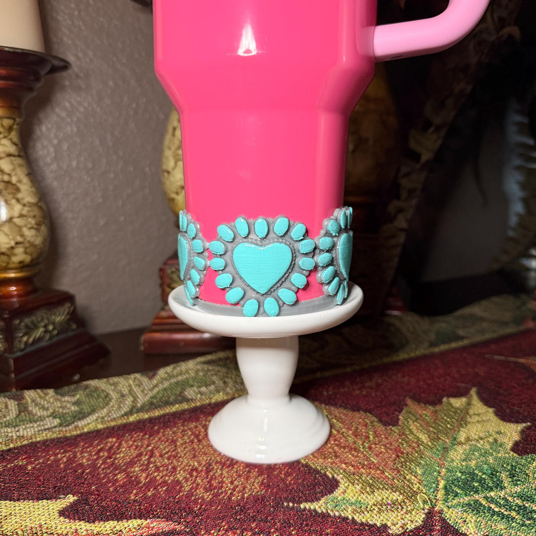 Heart Concho Turquoise Tumbler Boot, straw topper, lid topper, handle charm Stanley, Drink Sleeve Protective Boot, Unique jewelry