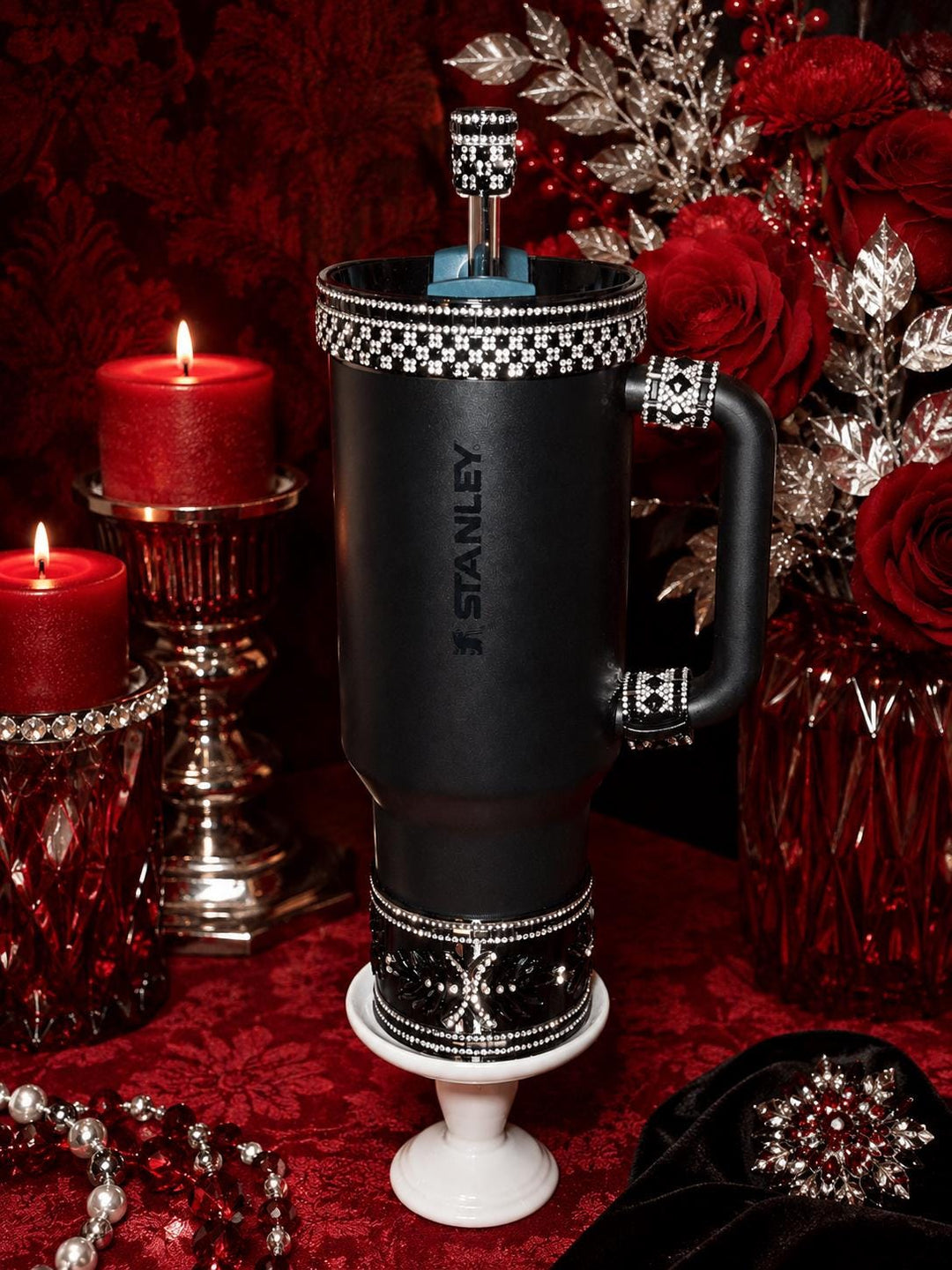 Elegant Black and Silver Rhinestone Royal Princess Accessories for Stanley and Coldest Tumblers, Queen Bling Fancy, Unique Gift