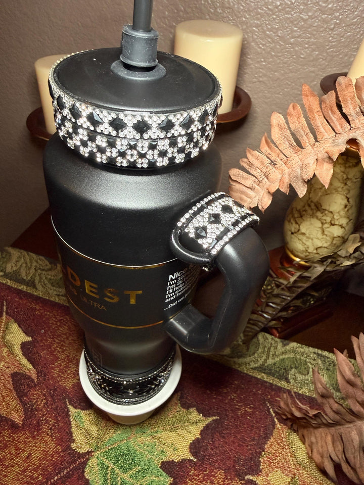 Elegant Black and Silver Rhinestone Royal Princess Accessories for Stanley and Coldest Tumblers, Queen Bling Fancy, Unique Gift