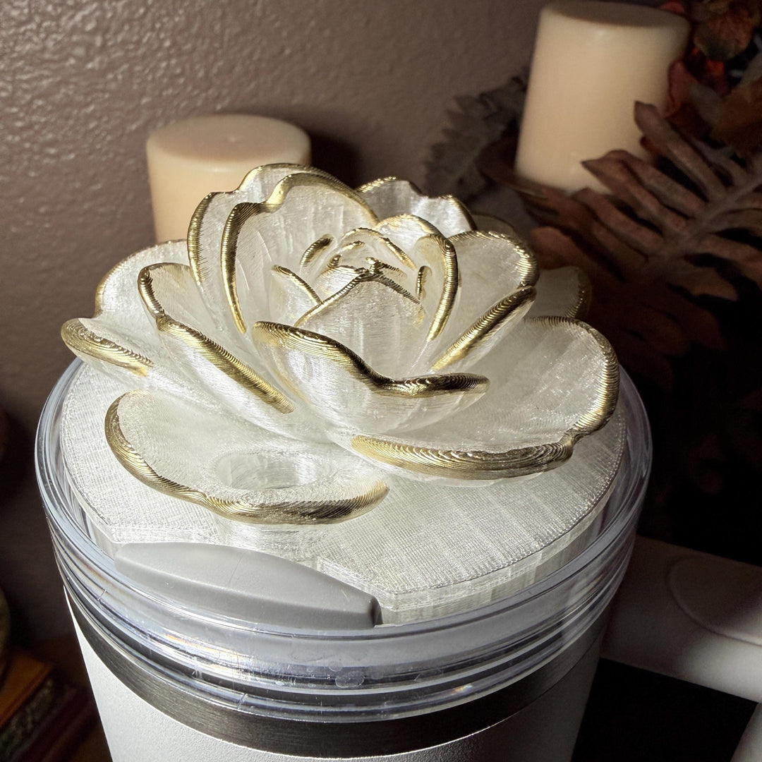 Stunning Translucent Magnolia with Gold Tips Tumbler Topper, fits Stanley tumbler lids