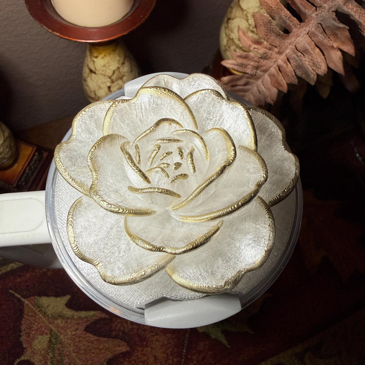 Stunning Translucent Magnolia with Gold Tips Tumbler Topper, fits Stanley tumbler lids