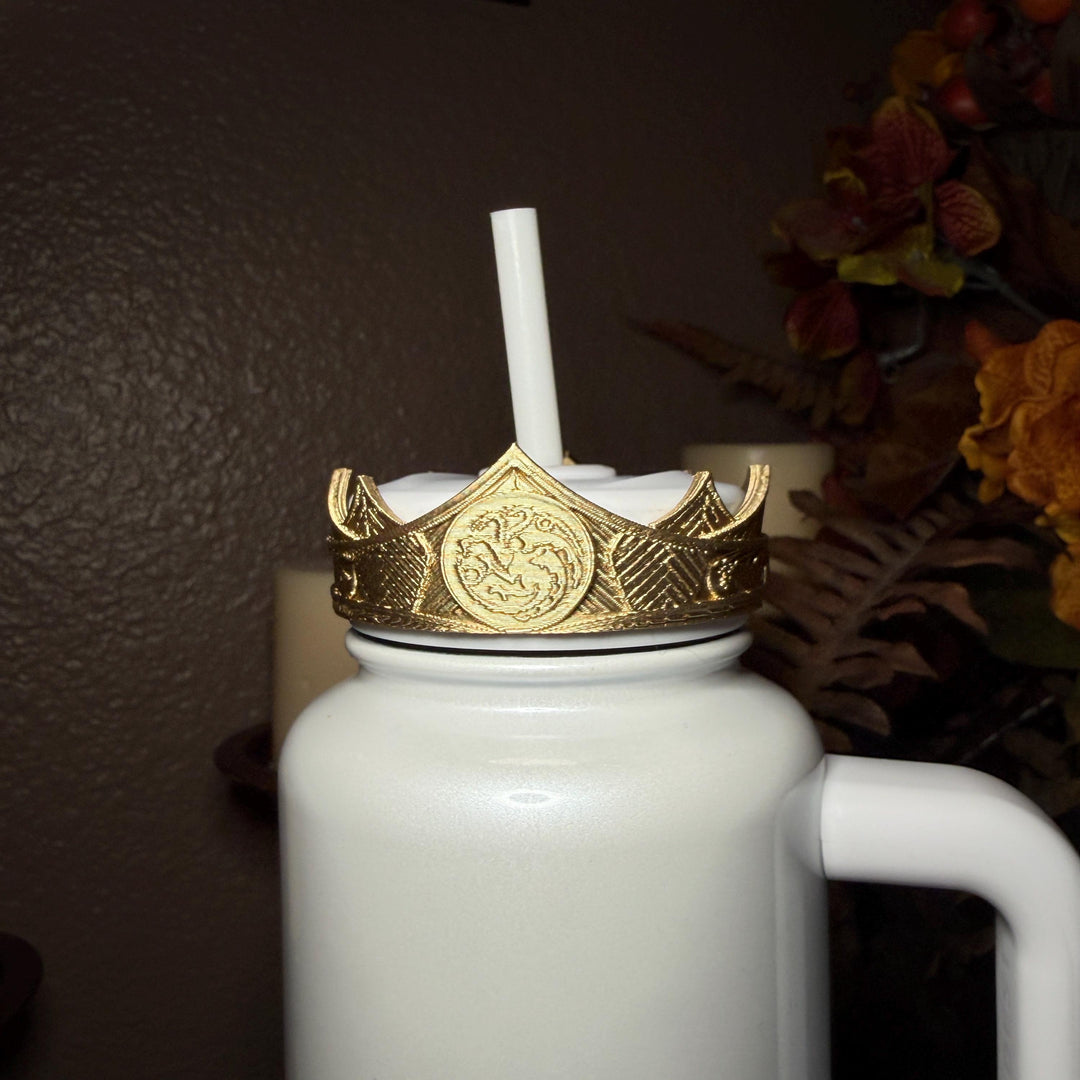 Gold Crown Boot and Halo, HOTD Tumbler Accessories, Fits Stanley, Coldest, Hydrojug and more, unique trending dragon crest gift