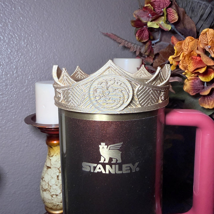 Gold Queen Crown Boot and Halo, HOTD Tumbler Accessories, Fits Stanley, Coldest, Hydrojug and more, unique trending dragon crest gift