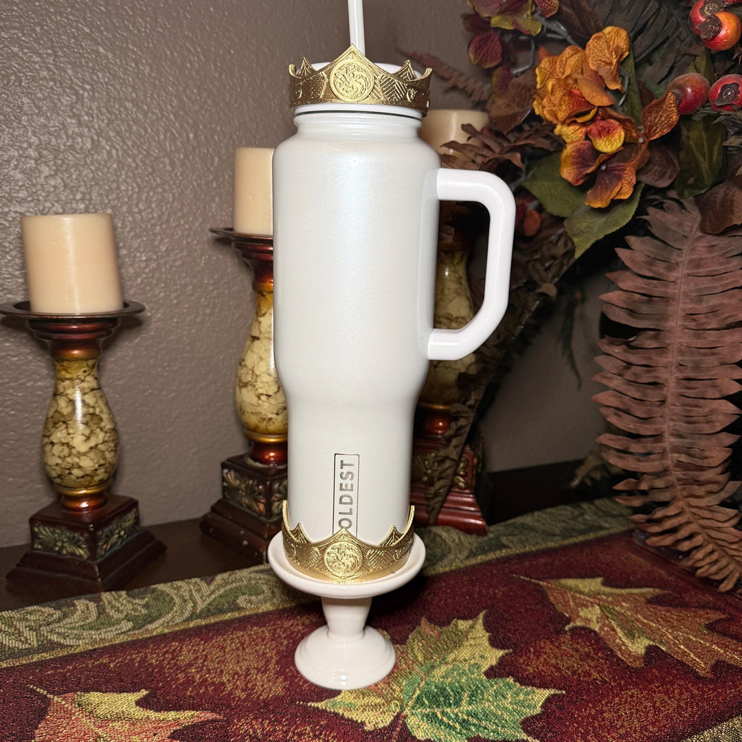Gold Crown Boot and Halo, HOTD Tumbler Accessories, Fits Stanley, Coldest, Hydrojug and more, unique trending dragon crest gift