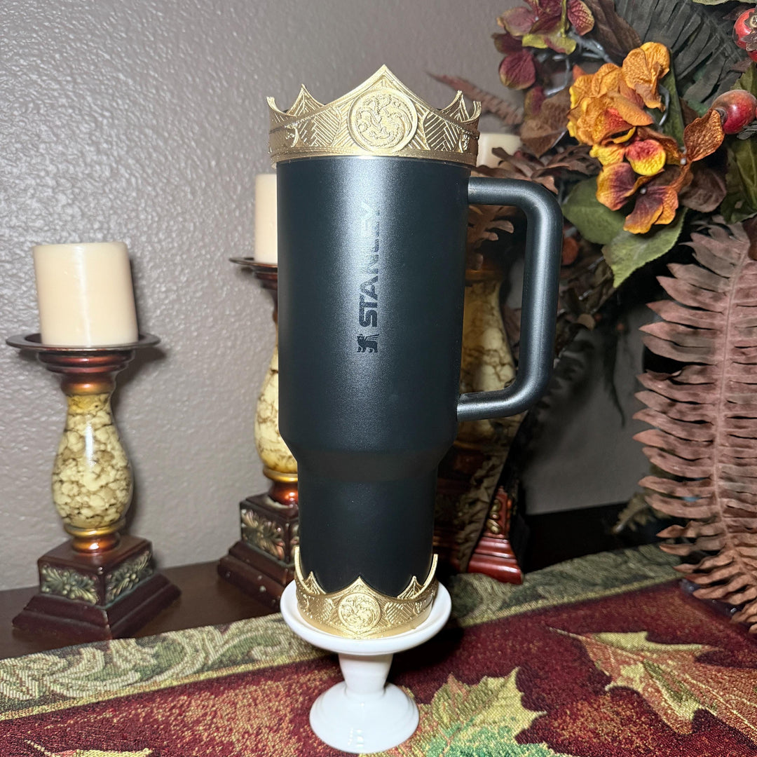 Gold Crown Boot and Halo, HOTD Tumbler Accessories, Fits Stanley, Coldest, Hydrojug and more, unique trending dragon crest gift