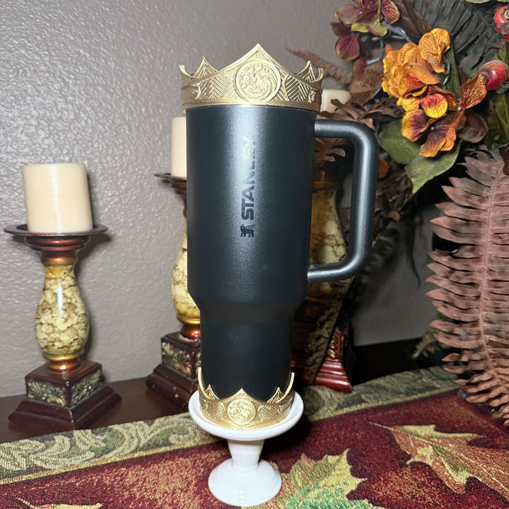 Gold Crown Boot and Halo, HOTD Tumbler Accessories, Fits Stanley, Coldest, Hydrojug and more, unique trending dragon crest gift