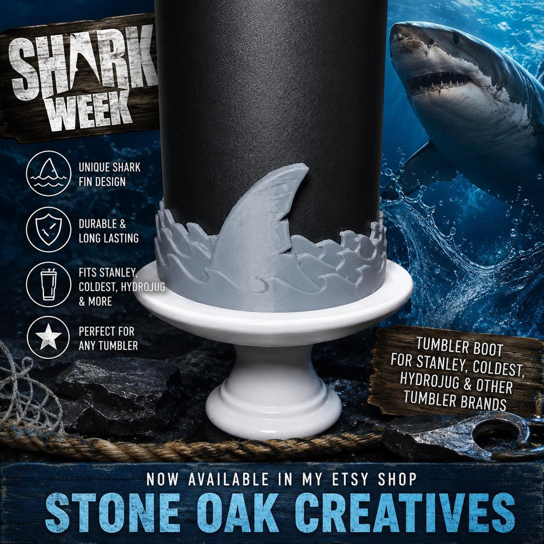Shark Fin Tumbler Boot, halo or lid collar, fo Shark Week themed cups, Fit's Stanley HydroJug Coldest Tumblers and more, Protective Sleeve
