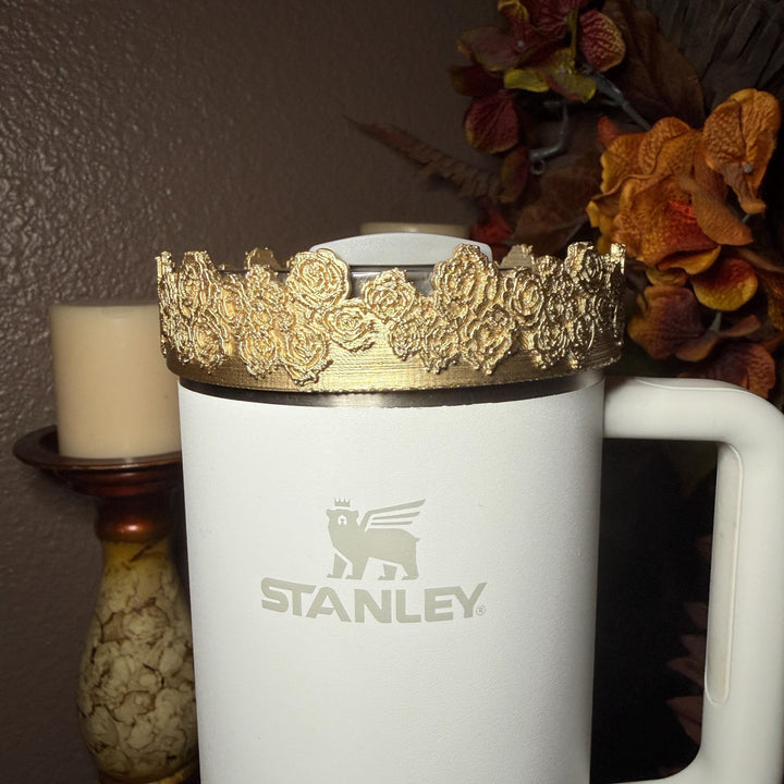 Gold Floral Tumbler Topper, boot or halo for the Love Shack Fancy Lemon Haze and Polaroid Pink Stanley Tumblers