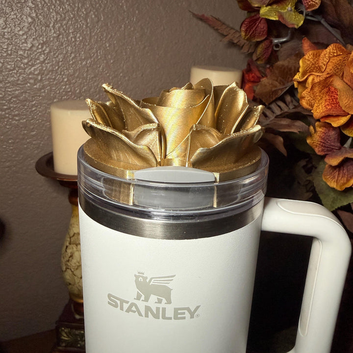 Gold Floral Tumbler Topper, boot or halo for the Love Shack Fancy Lemon Haze and Polaroid Pink Stanley Tumblers