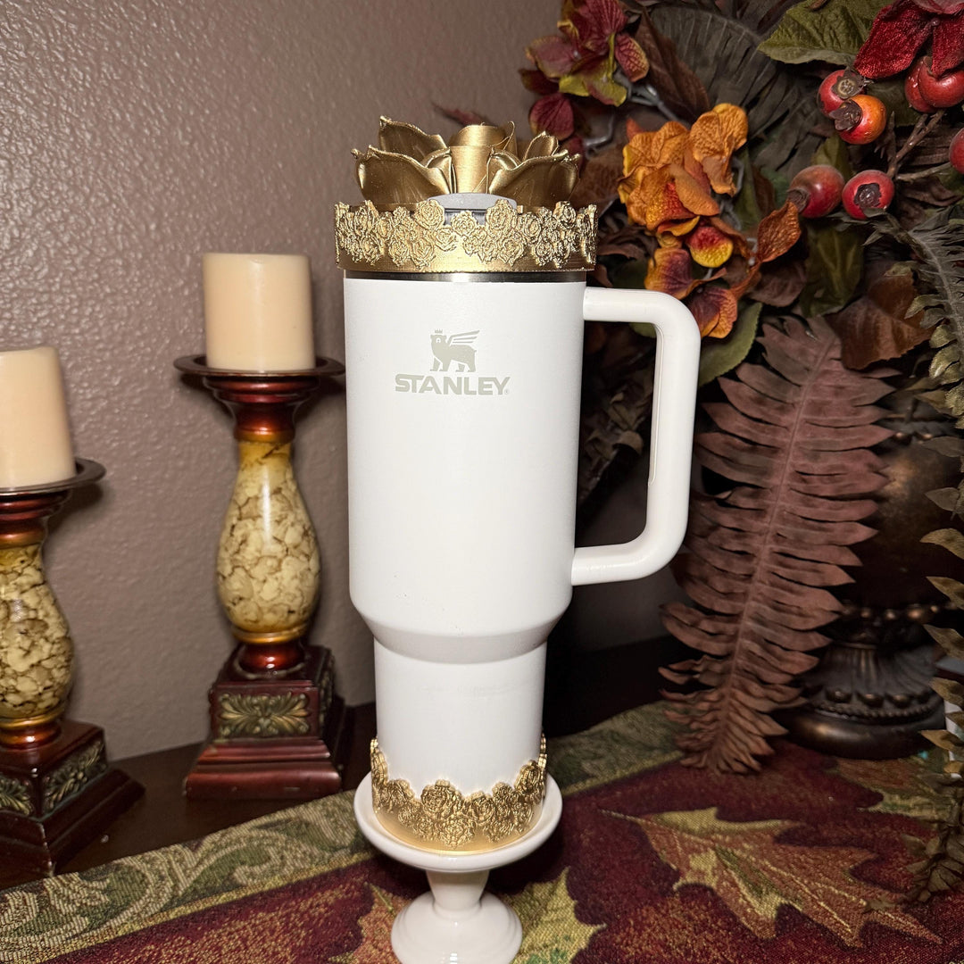 Gold Floral Tumbler Topper, boot or halo for the Love Shack Fancy Lemon Haze and Polaroid Pink Stanley Tumblers